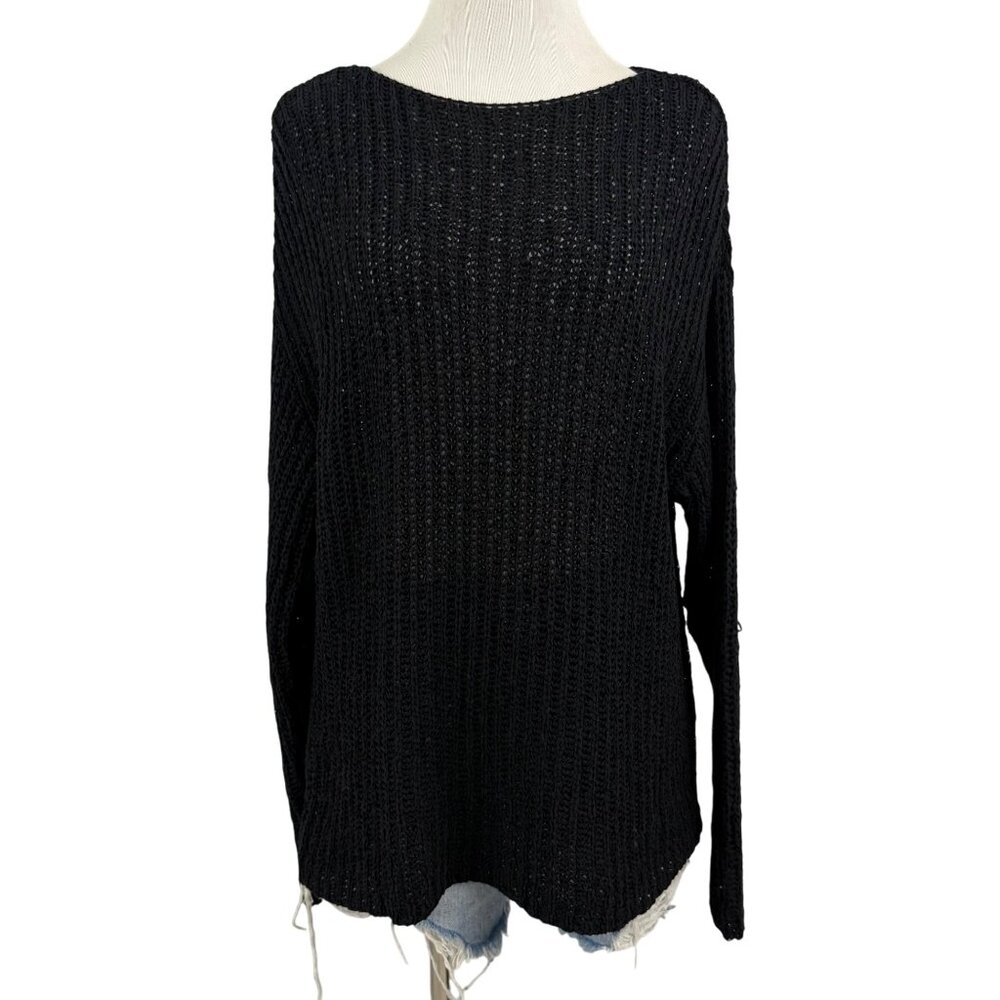 Zara Sweater Women's Large Long‎ Sleeve Ribbed Knit Stretch Relaxed Fit Black